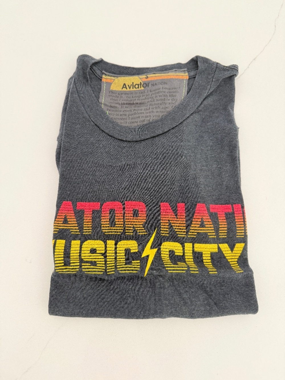 Aviator Nation Charcoal Gray Boyfriend Short Sleeve Tee Shirt Size S MUSIC CITY